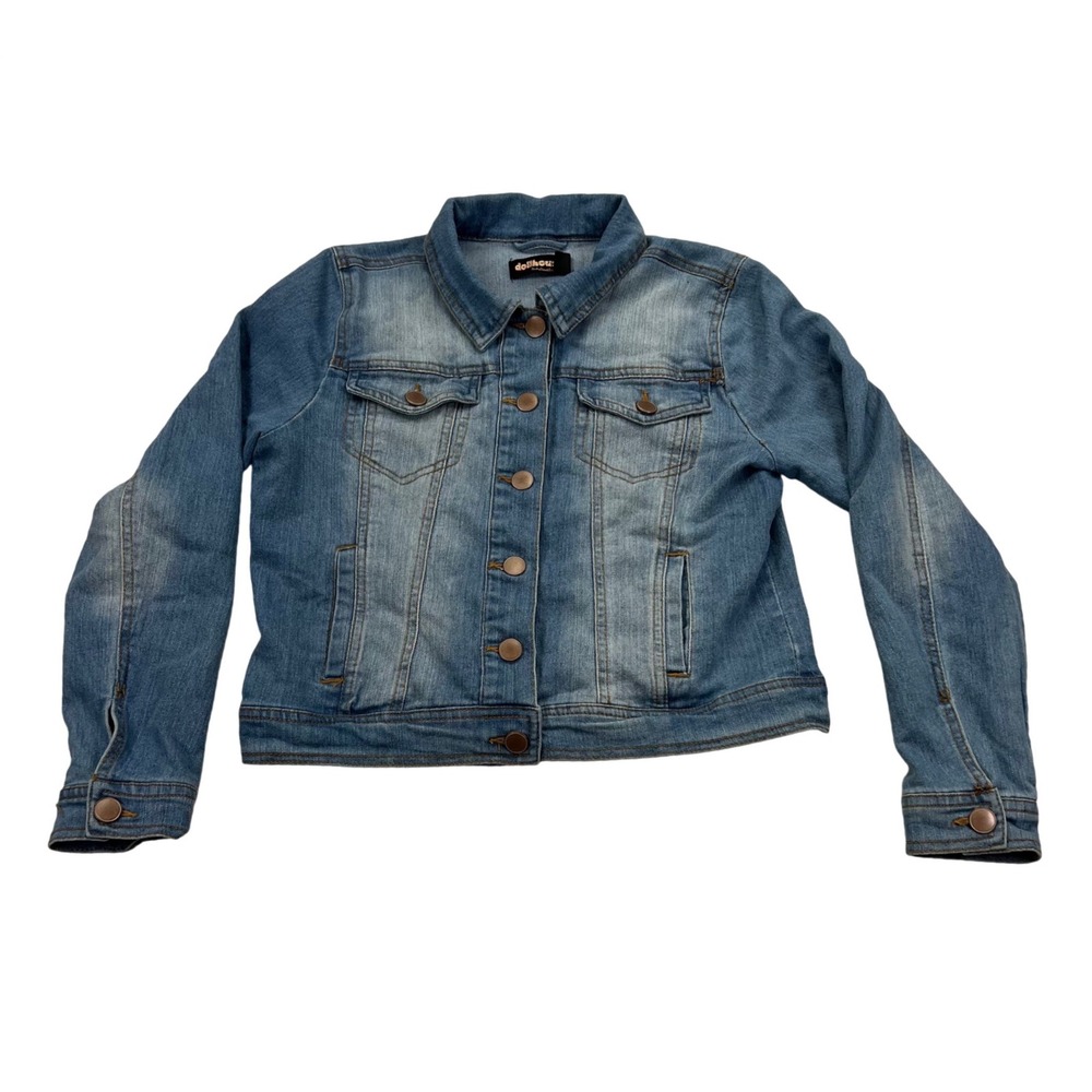 Dollhouse Denim Trucker Jacket Women M Blue Faded Cropped Stretch Jacket Y2K VTG